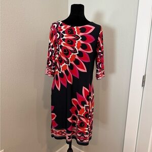 Sandra Darren Pink and Black Floral Midi Dress